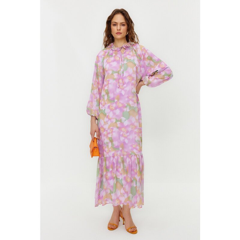 Trendyol Pink Floral Lined Woven Chiffon Dress