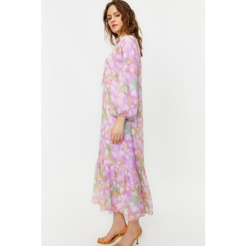 Trendyol Pink Floral Lined Woven Chiffon Dress