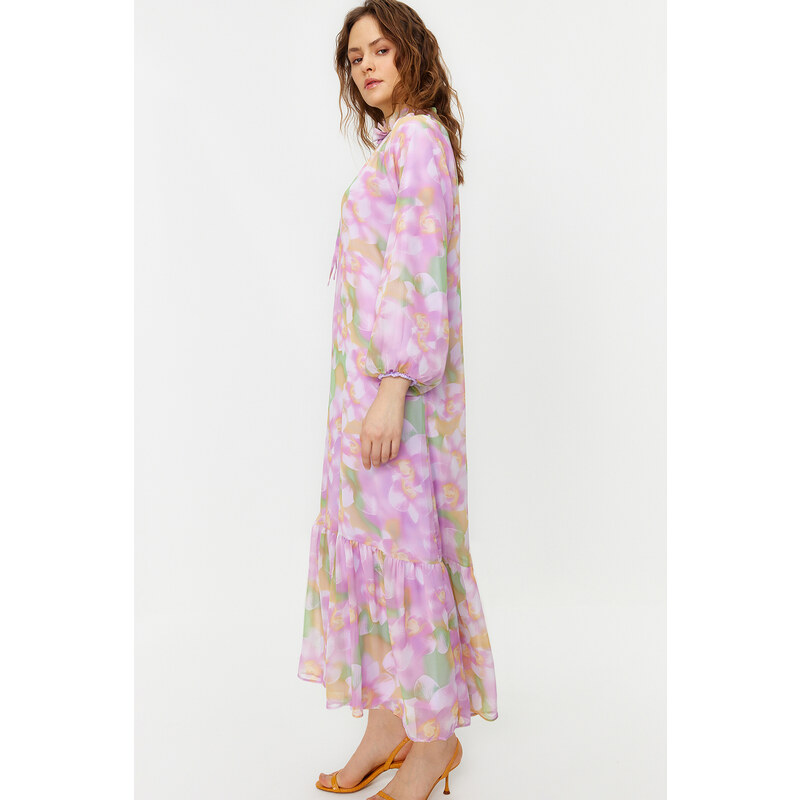 Trendyol Pink Floral Lined Woven Chiffon Dress