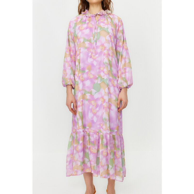 Trendyol Pink Floral Lined Woven Chiffon Dress