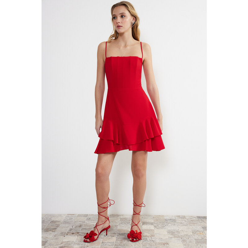 Trendyol Red Open Waist/Skater Elegant Evening Dress