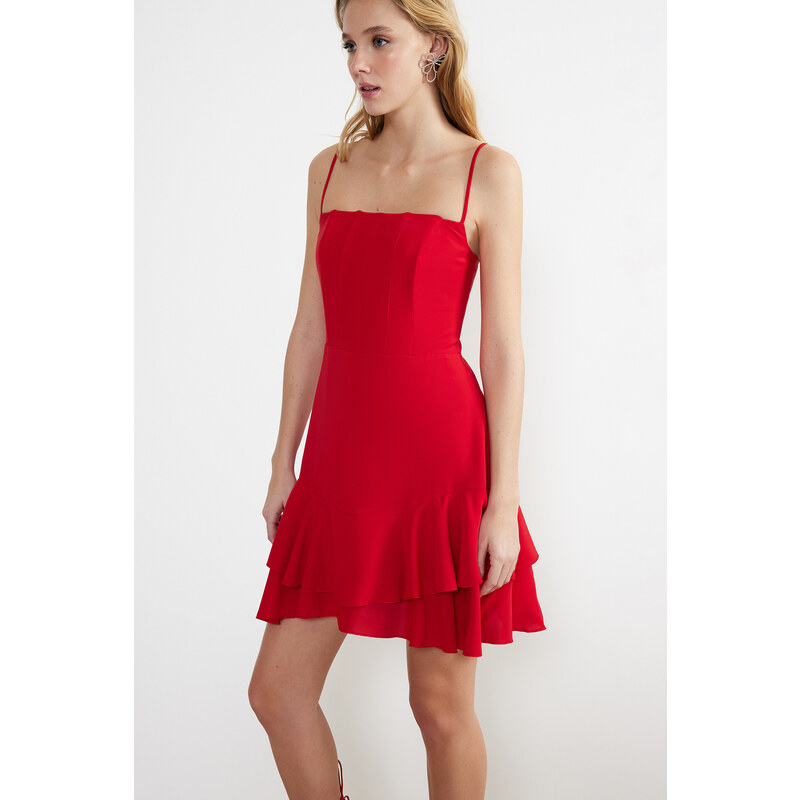 Trendyol Red Open Waist/Skater Elegant Evening Dress