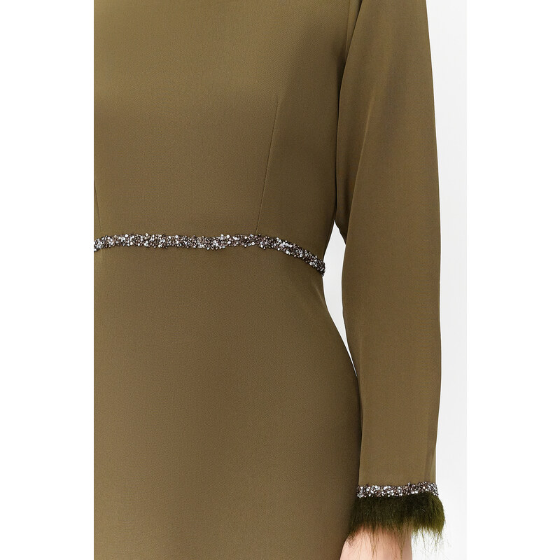 Trendyol Khaki Stone and Cuff Detailed Evening Dress