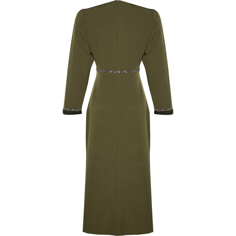 Trendyol Khaki Stone and Cuff Detailed Evening Dress