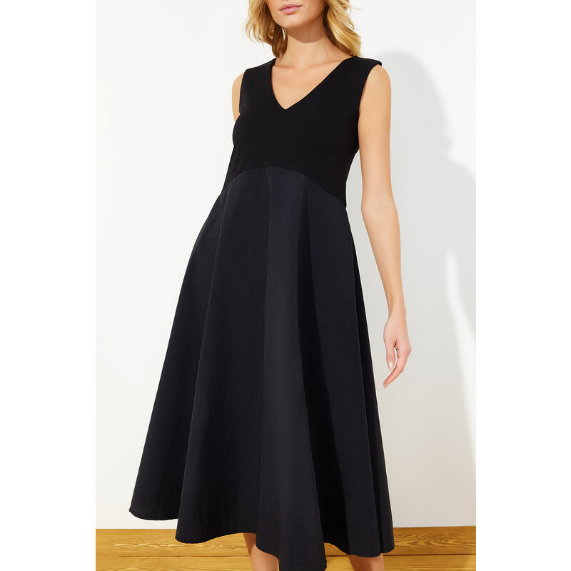 Trendyol Black Waist Open Maxi Fabric Mixed Woven Dress