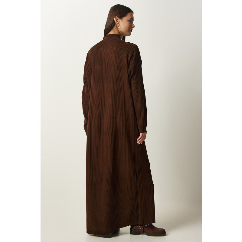 Happiness İstanbul Women's Brown High Collar Oversize Knitwear Dress