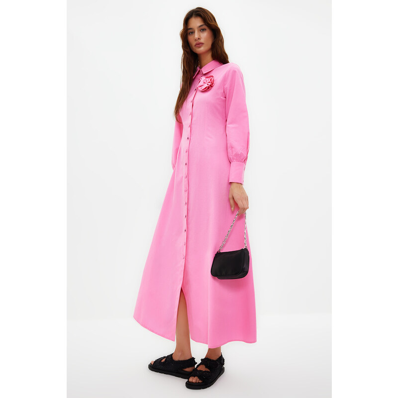 Trendyol Pink Floral Detailed Woven Shirt Dress