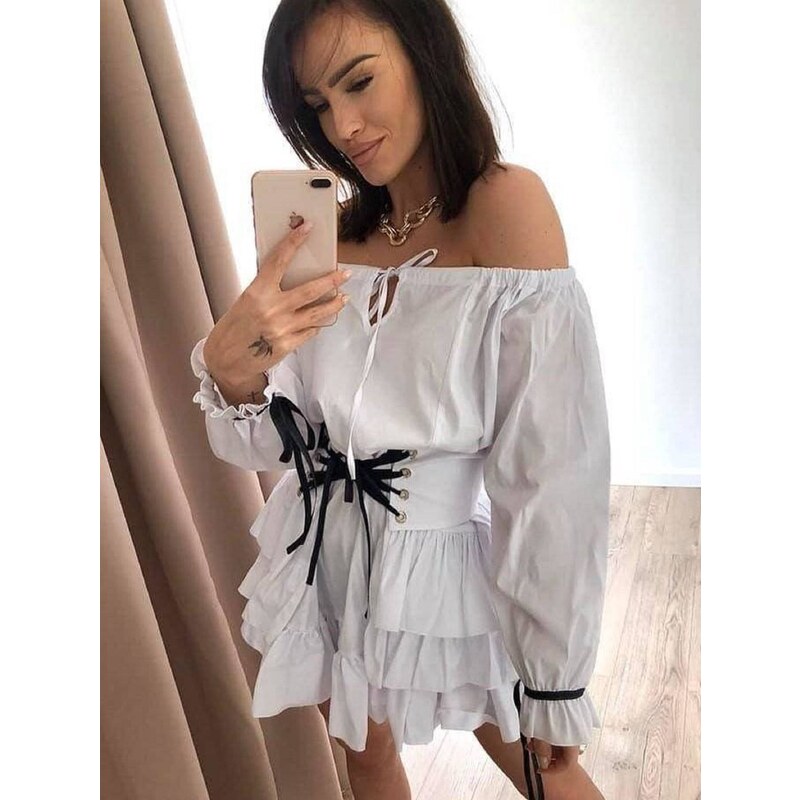 La Perla By Otomański White dress with Spanish neckline, lace-up
