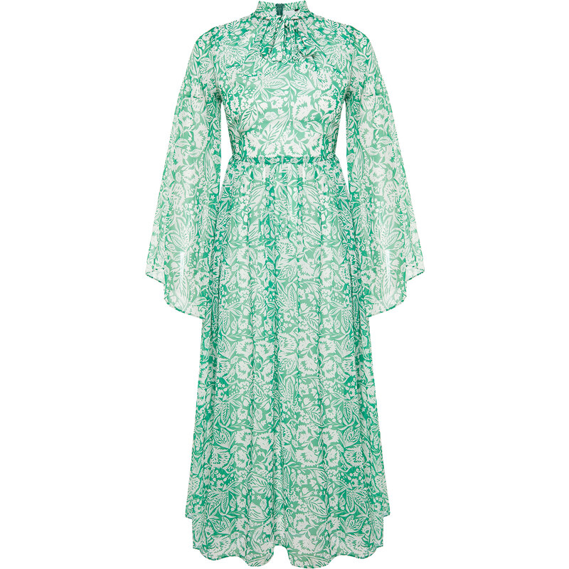 Trendyol Green Woven Lined Chiffon Floral Evening Dress