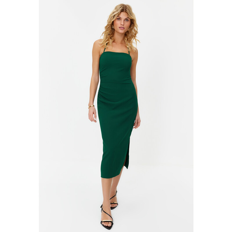 Trendyol Green Fitted Slit Maxi Pencil Skirt Woven Dress