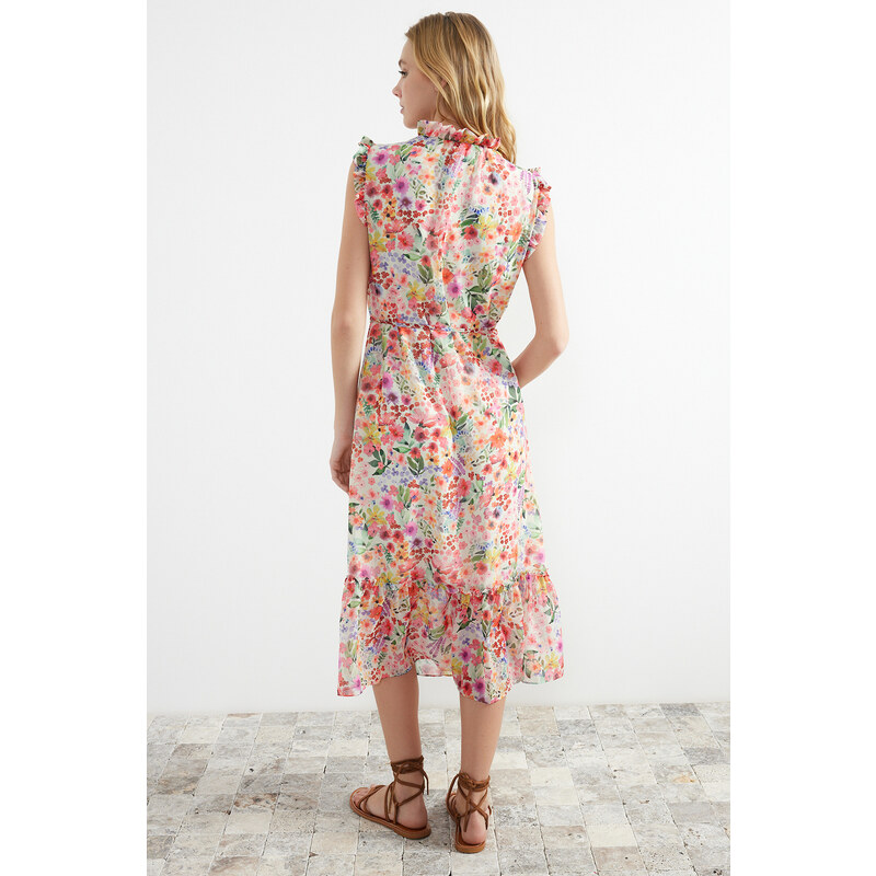 Trendyol Pink Patterned A-line/Bell Form Midi Lined Woven Dress