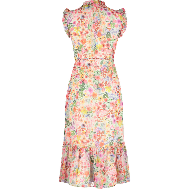 Trendyol Pink Patterned A-line/Bell Form Midi Lined Woven Dress
