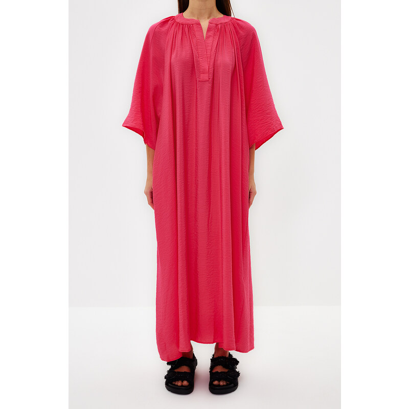 Trendyol Fuchsia V-Neck Half Sleeve Aerobin Woven Kimono & Kaftan Dress