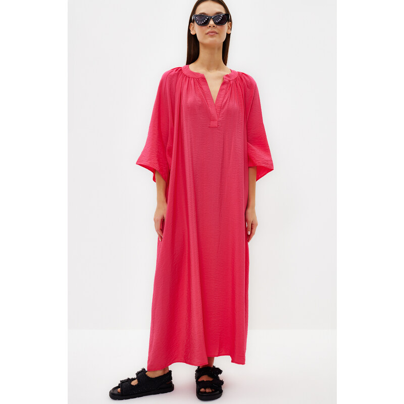 Trendyol Fuchsia V-Neck Half Sleeve Aerobin Woven Kimono & Kaftan Dress