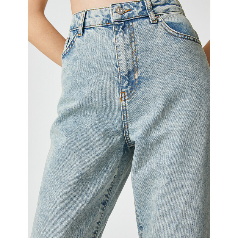 Koton High Waist Jeans Volný střih Light Slim Leg - Mom Jeans