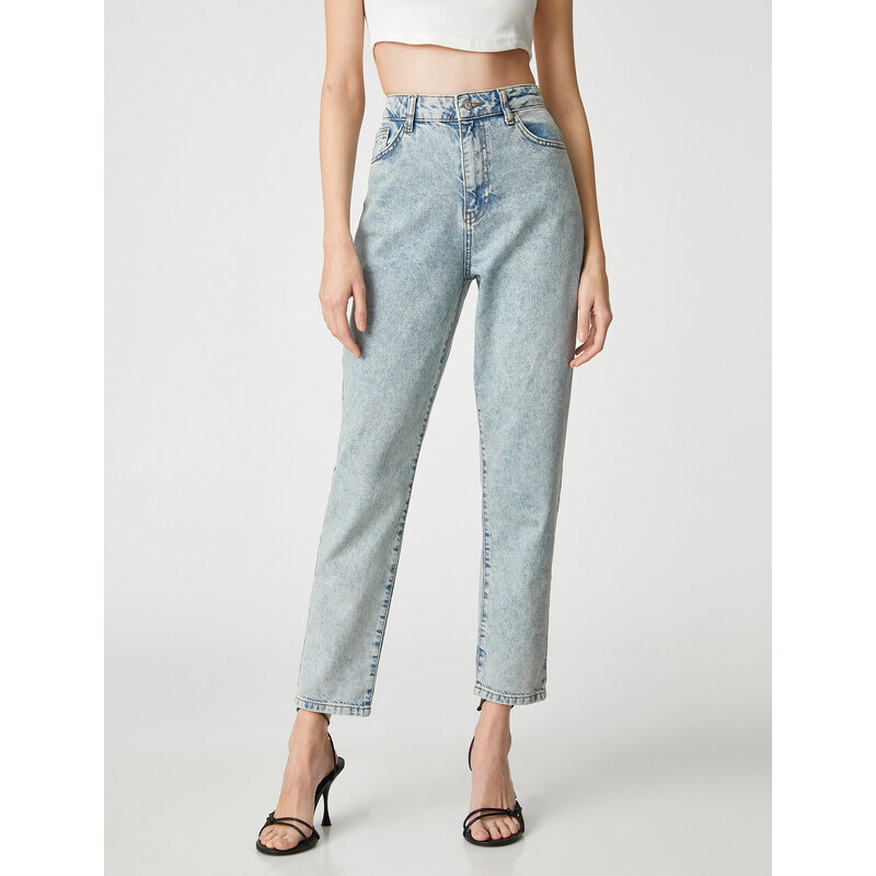 Koton High Waist Jeans Volný střih Light Slim Leg - Mom Jeans