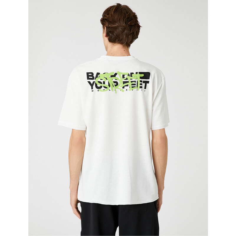 Koton Oversize tričko Motto Printed Crew Neck Krátký rukáv