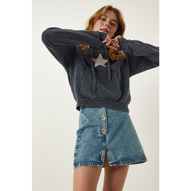 Happiness İstanbul Light Blue Stylish Buttoned Mini Denim Skirt