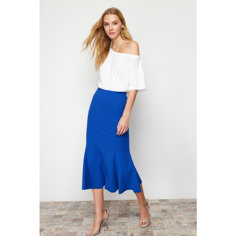 Trendyol Satin Skirt Ruffled Normal Waist Midi Elastic Knitted Skirt