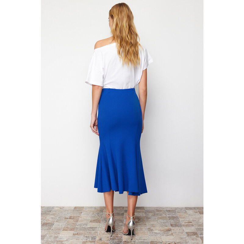 Trendyol Satin Skirt Ruffled Normal Waist Midi Elastic Knitted Skirt