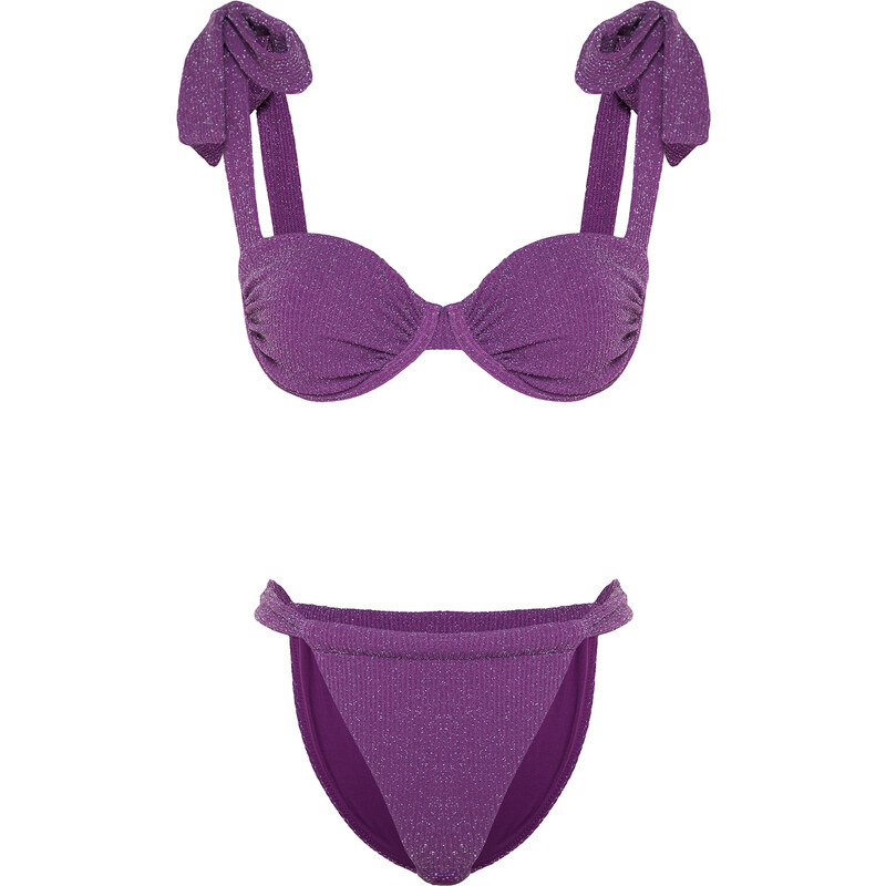 Trendyol Purple Balconette Tied Silvery Regular Bikini Set