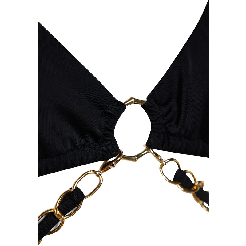 Trendyol Black High Leg Regular Bikini Set with Triangle Chain Accessory
