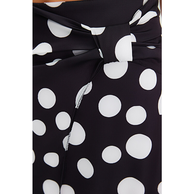 Trendyol Black Polka Dot Slit Detailed Satin Maxi Length Woven Skirt