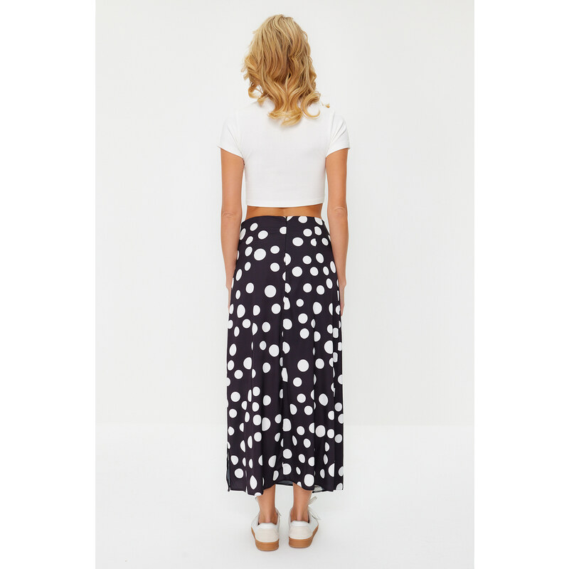 Trendyol Black Polka Dot Slit Detailed Satin Maxi Length Woven Skirt