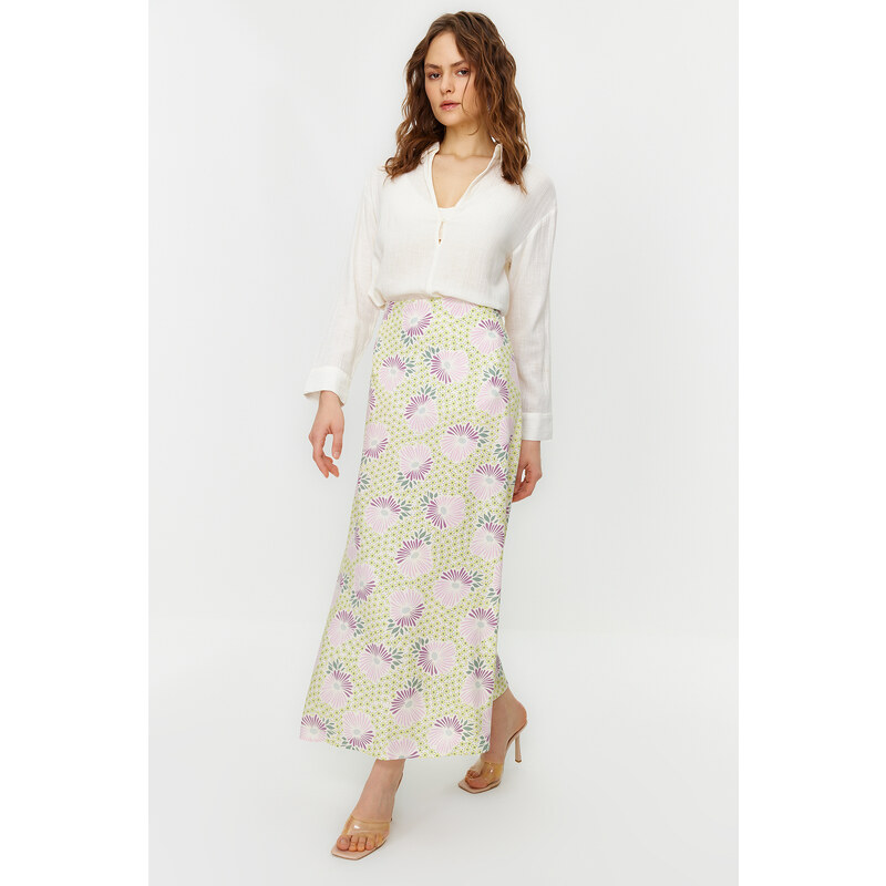 Trendyol Powder Flower Patterned A-Line Woven Skirt