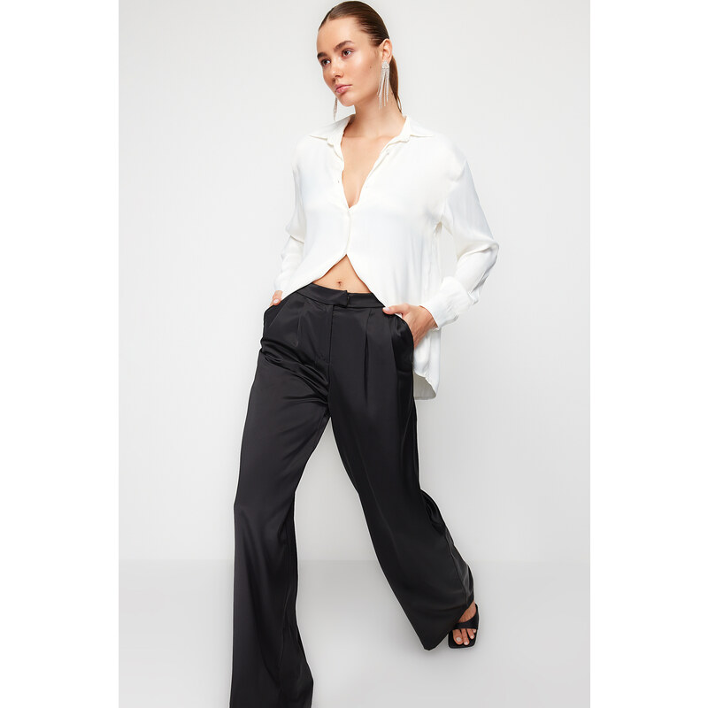 Trendyol Black Wide Leg Satin Trousers