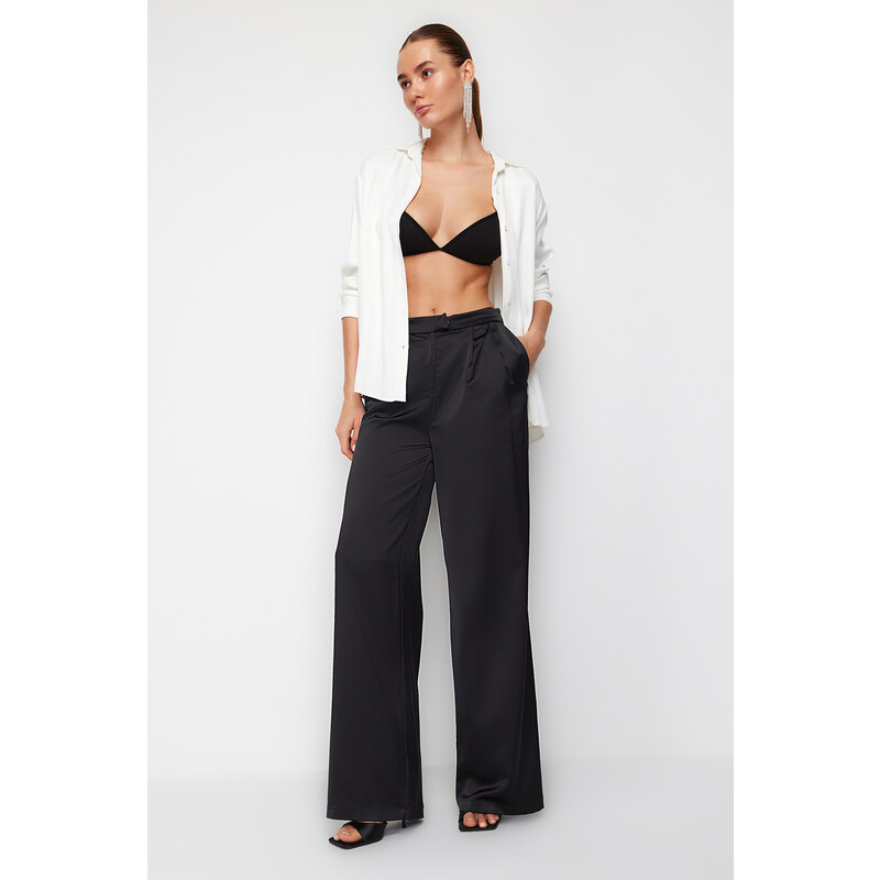 Trendyol Black Wide Leg Satin Trousers