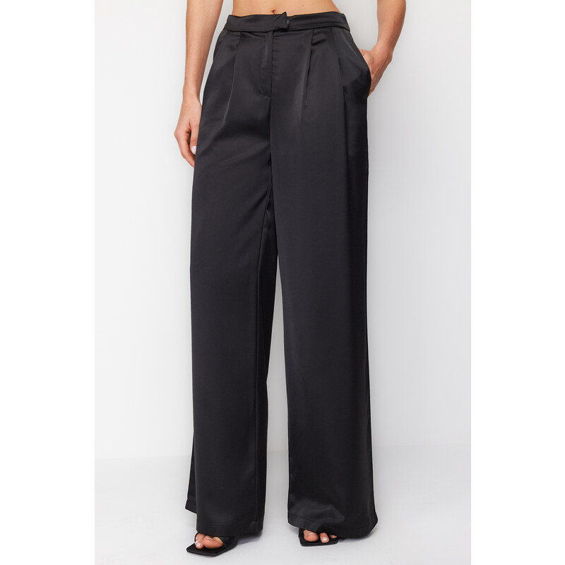 Trendyol Black Wide Leg Satin Trousers