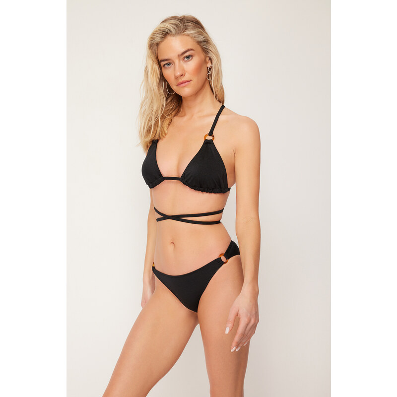 Trendyol Black Regular Bikini Bottom with Accessories