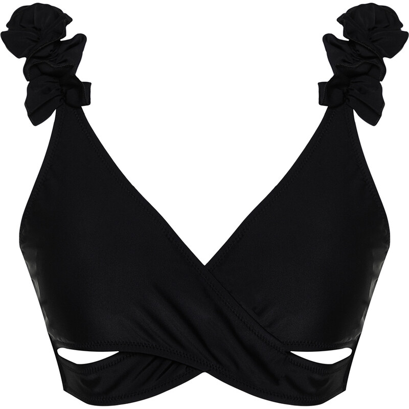 Trendyol Black Triangle Frilly Bikini Top