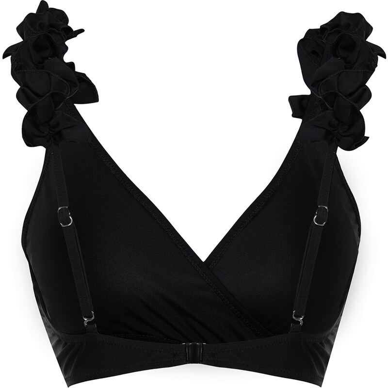 Trendyol Black Triangle Frilly Bikini Top
