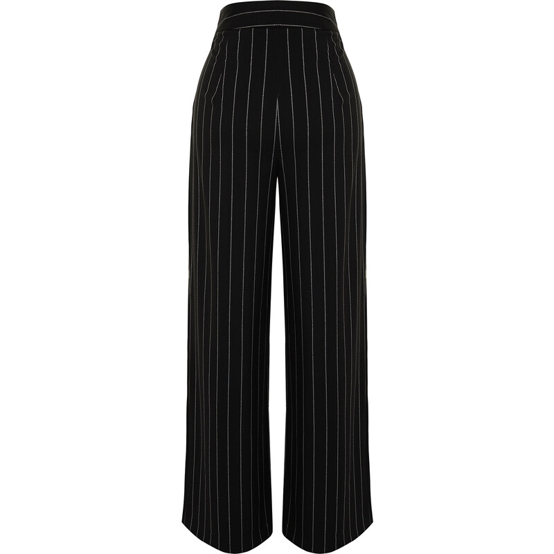 Trendyol Black Wide Leg Silvery Detail Striped Woven Trousers