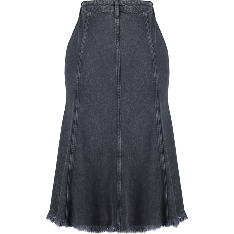 Trendyol Anthracite Stitch Detail Asymmetric High Waist Midi Denim Skirt