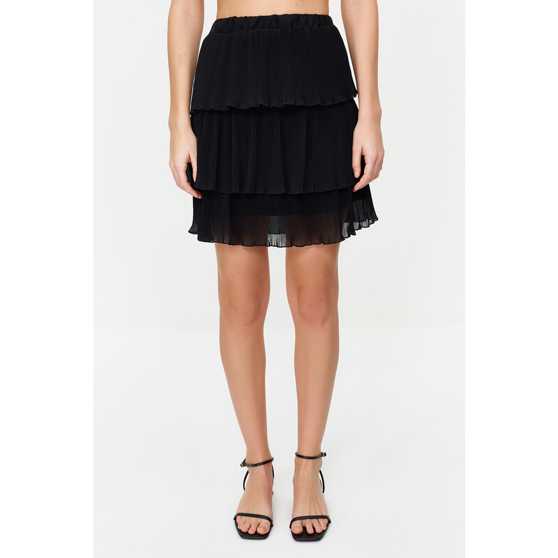 Trendyol Black Pleated Skirt Ruffled Chiffon Mini Woven Skirt