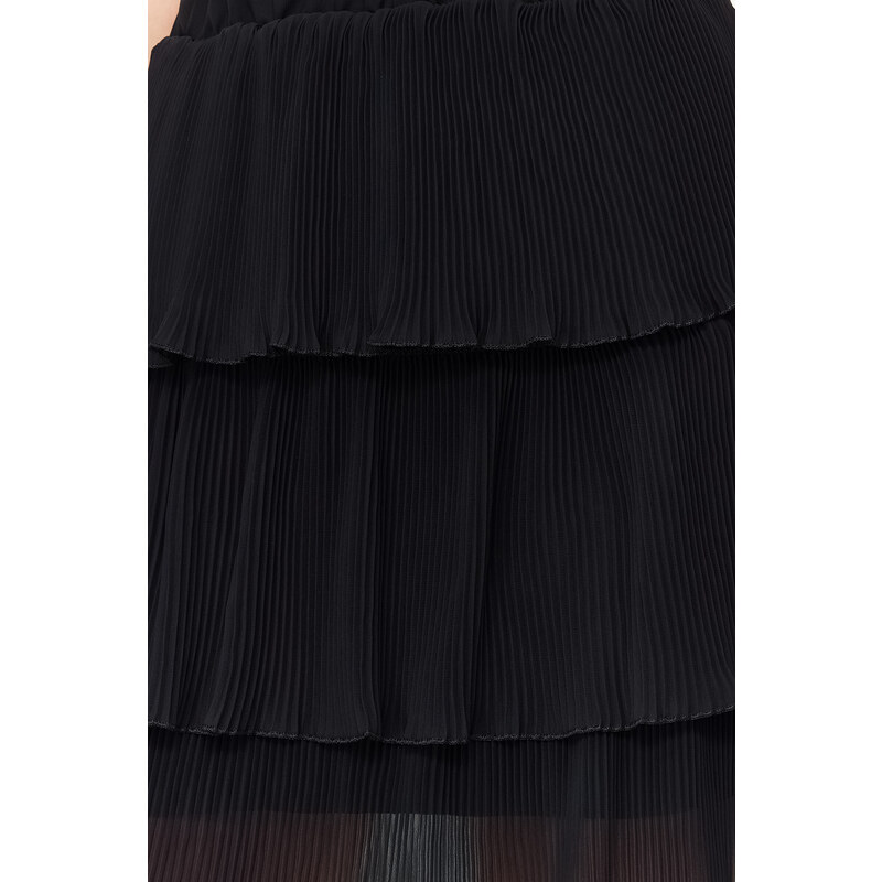 Trendyol Black Pleated Skirt Ruffled Chiffon Mini Woven Skirt