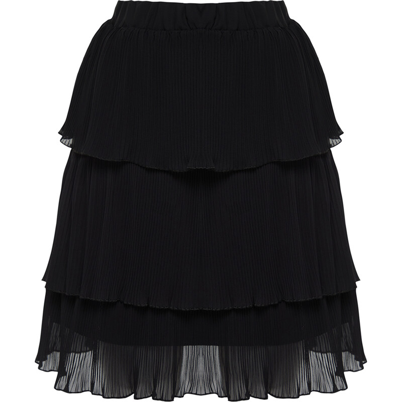 Trendyol Black Pleated Skirt Ruffled Chiffon Mini Woven Skirt