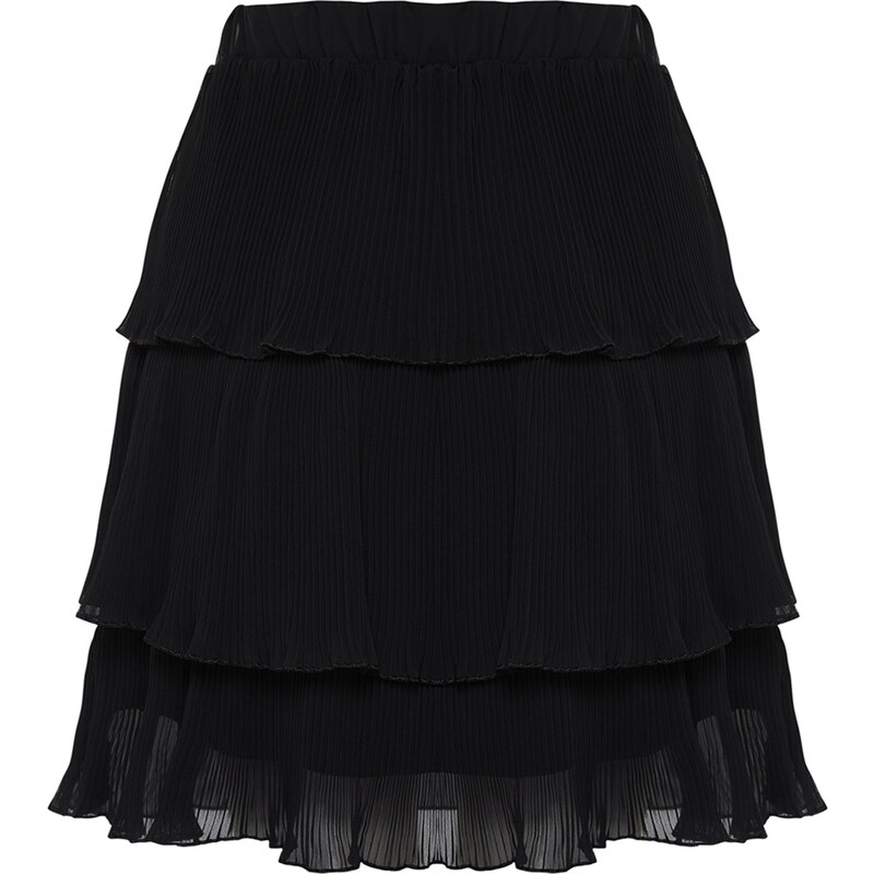 Trendyol Black Pleated Skirt Ruffled Chiffon Mini Woven Skirt