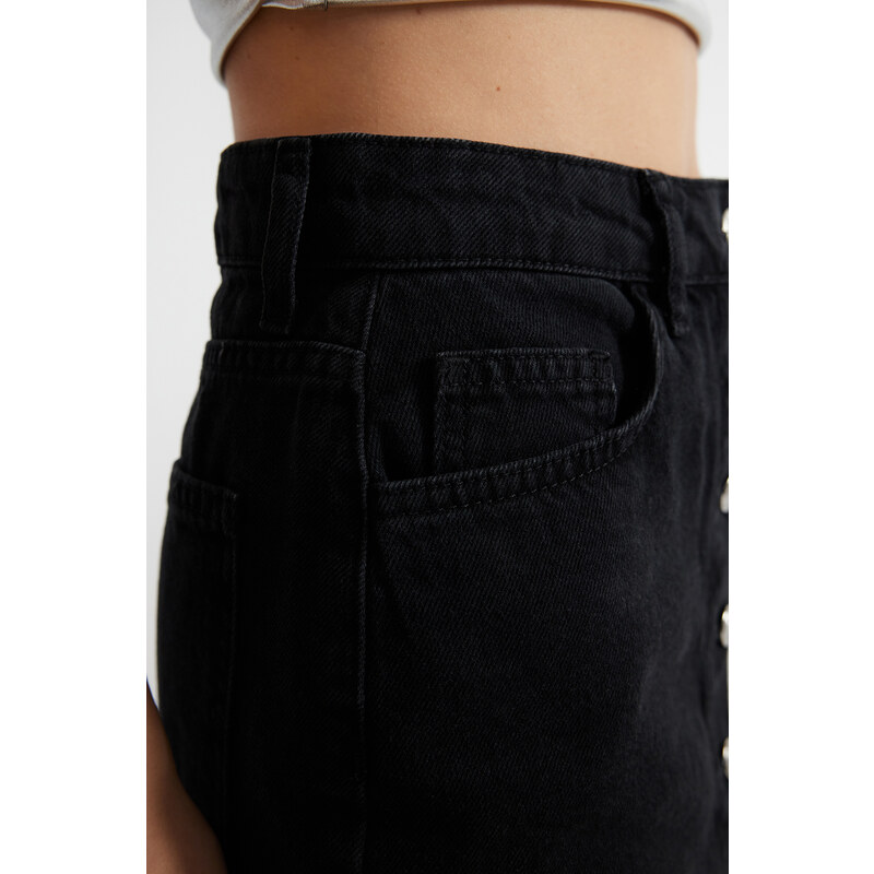 Trendyol Black Buttoned Front High Waist Mini Denim Skirt