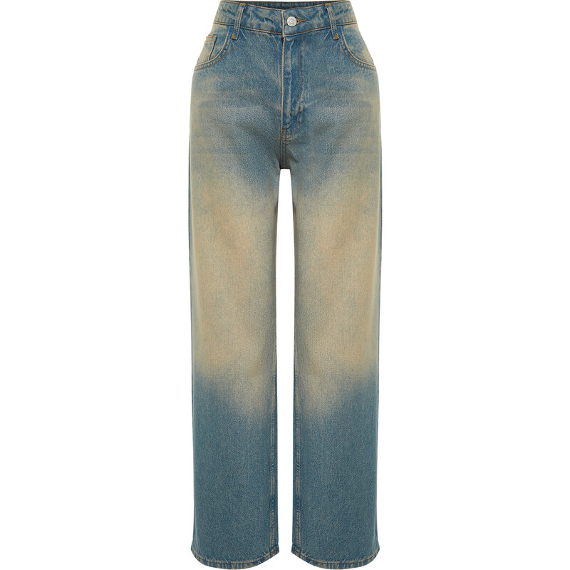 Trendyol Blue Pale Wash Effect Vintage Normal Waist Wide Leg Jeans