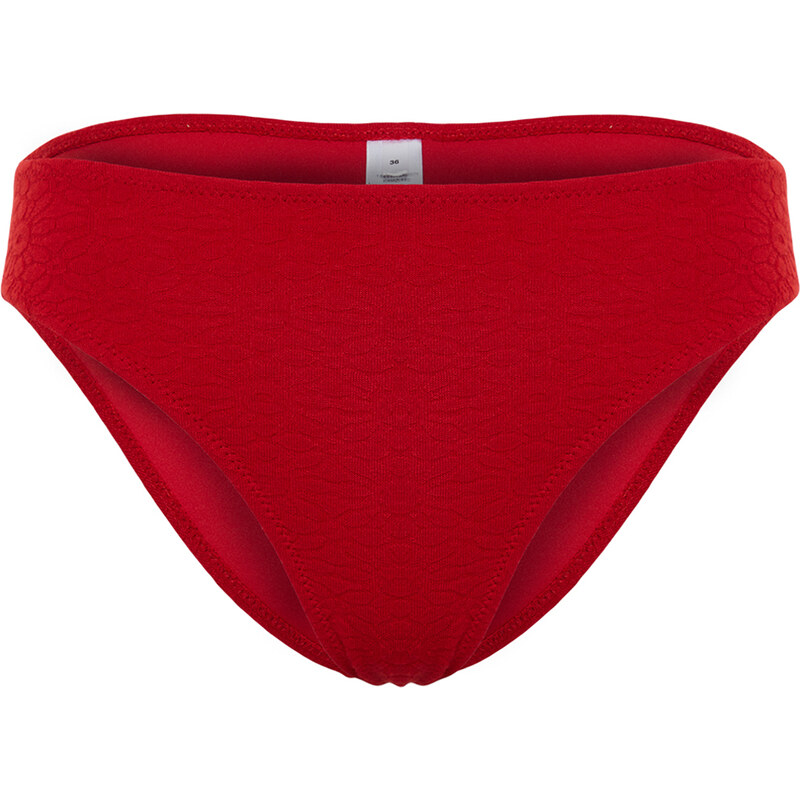 Trendyol Red Textured Regular Bikini Bottom