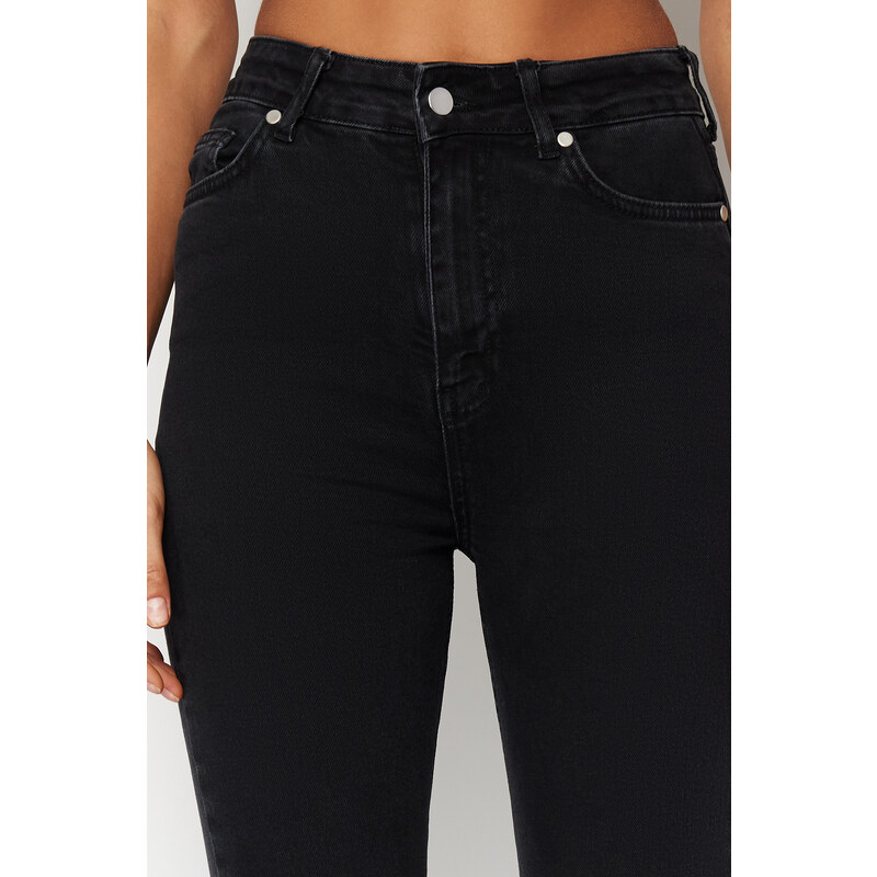 Trendyol Black Cuff Detail High Waist Skinny Flare Jeans