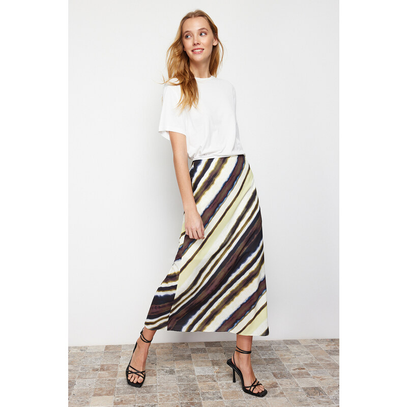 Trendyol Multicolored Satin Patterned A-line Midi Woven Skirt