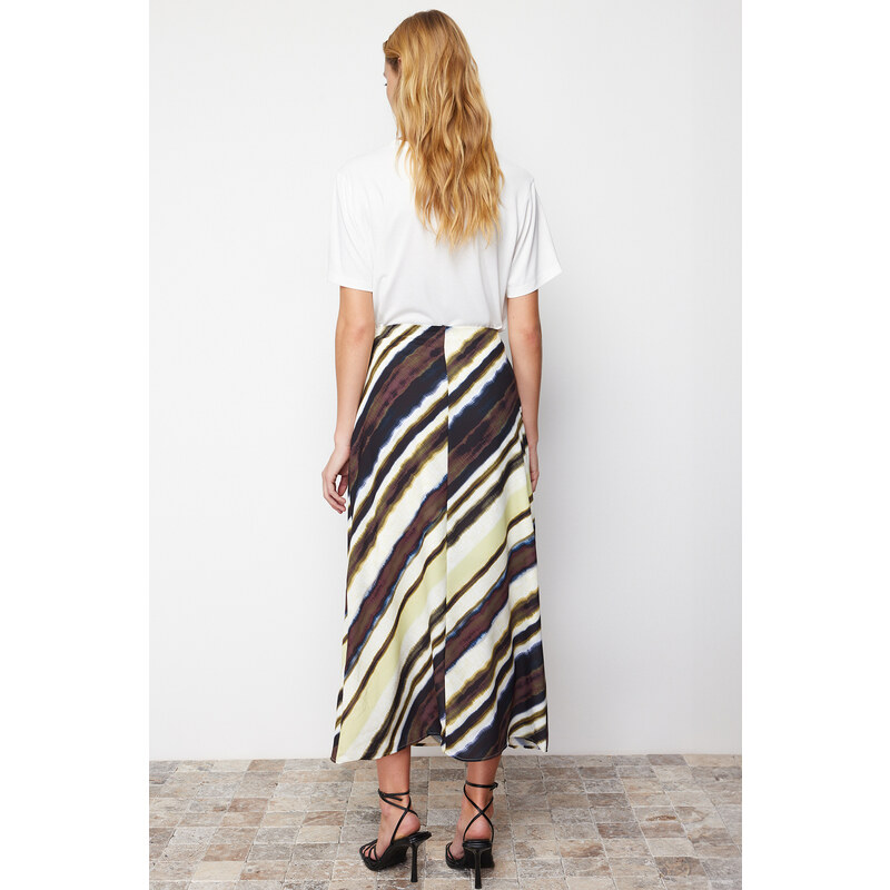 Trendyol Multicolored Satin Patterned A-line Midi Woven Skirt