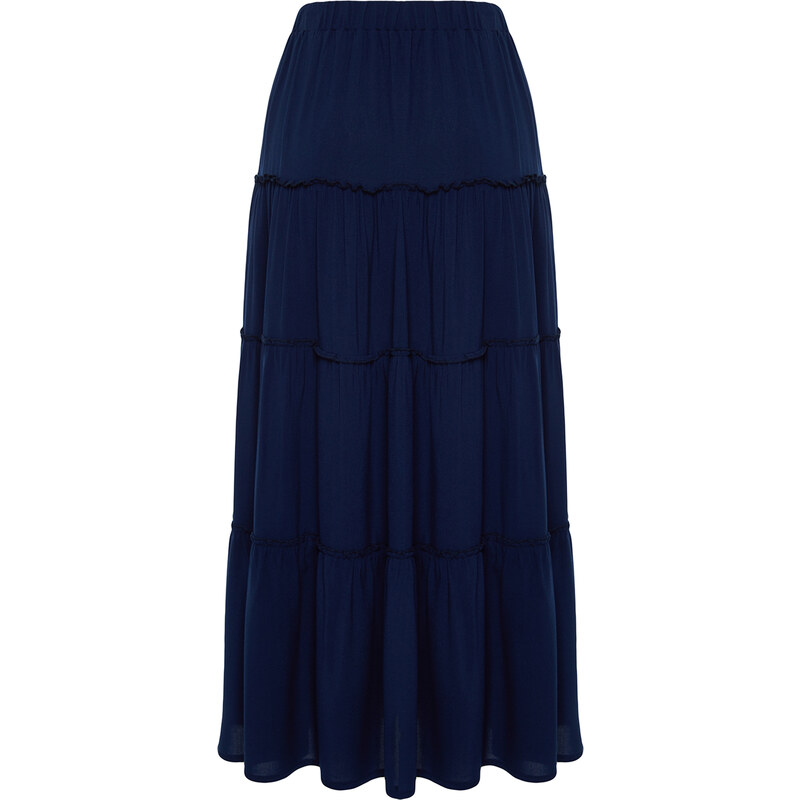 Trendyol Navy Blue Flared Maxi Length Woven Skirt with Gather Detail at Waist