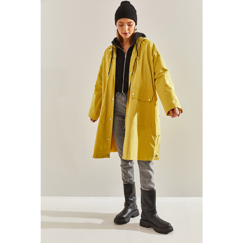 Bianco Lucci Women's Back Printed Hooded Long Raincoat