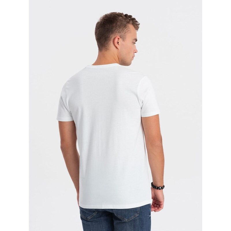 Ombre Clothing Jedinečné bílé tričko s trendy motivem V1 TSPT-0165
